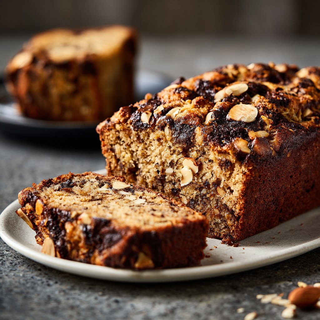 Bananenbrot mit Zartbitterschokolade und Mandeln