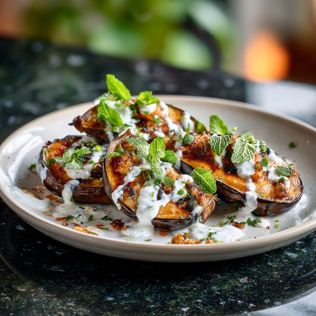 Gegrillte Auberginen Mit Joghurt Minz Dip