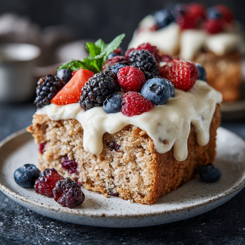 Blechkuchen mit Beeren und Creme