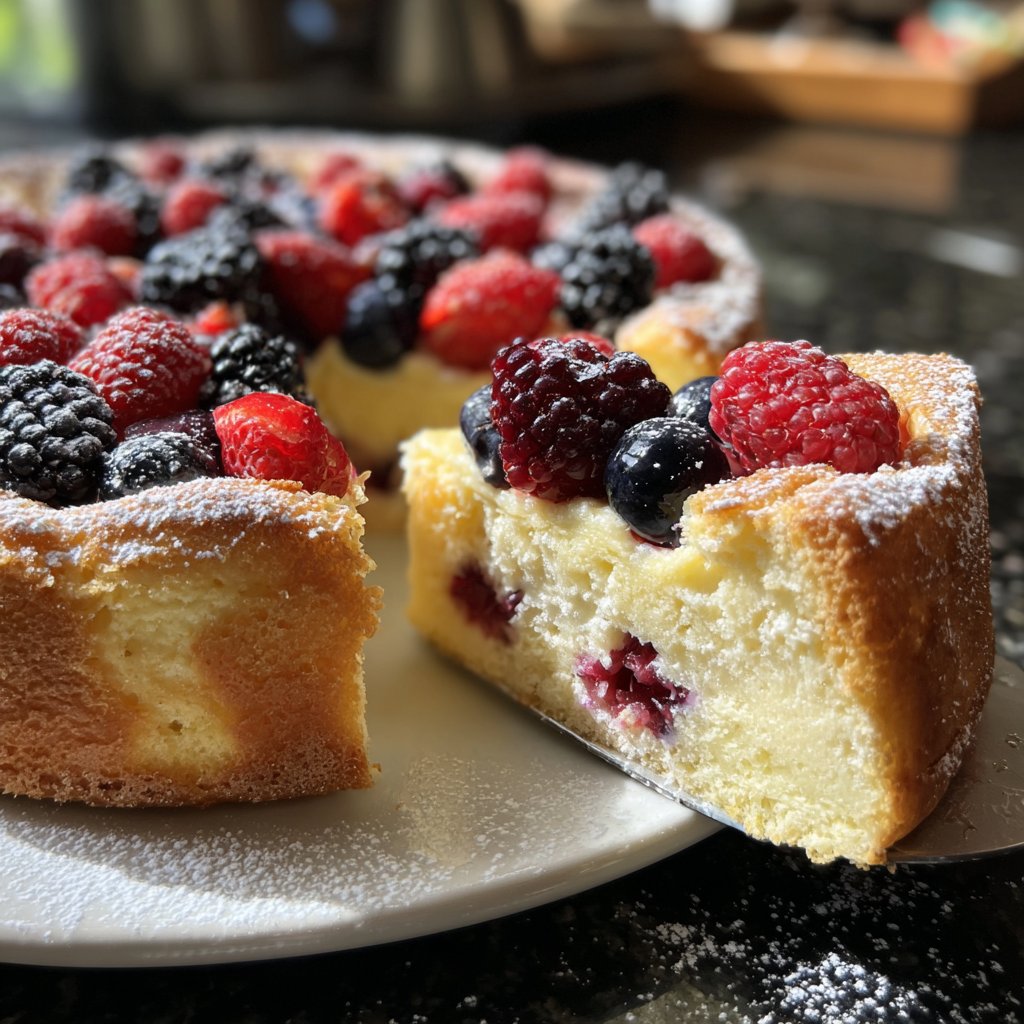 Blechkuchen mit Vanillepudding und Beeren